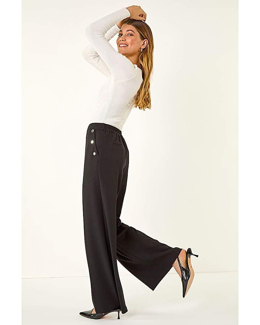 Roman White Roman Button Pocket Full Length Trousers