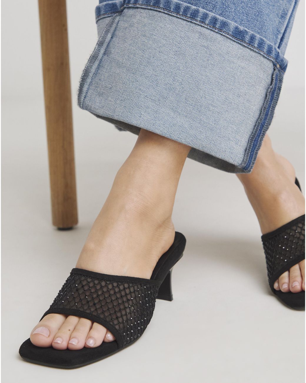 Simply Be Blue Diamante Mesh Kitten Heel Mule Wide