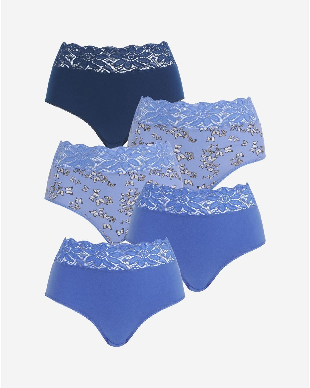 Pretty Secrets Blue 5Pack Lace Top Full Fit Briefs