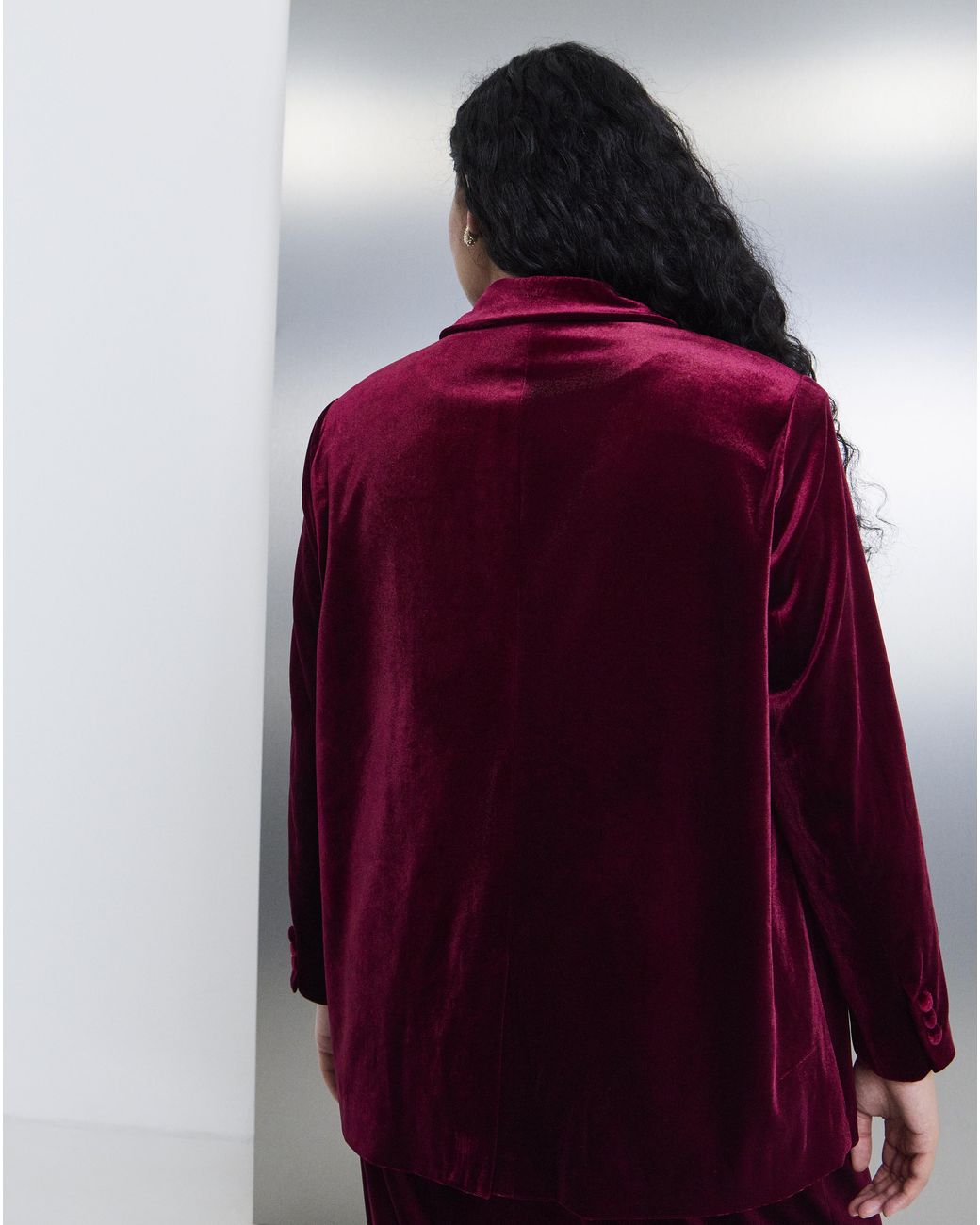 Simply Be Red Velour Single Breasted Blazer