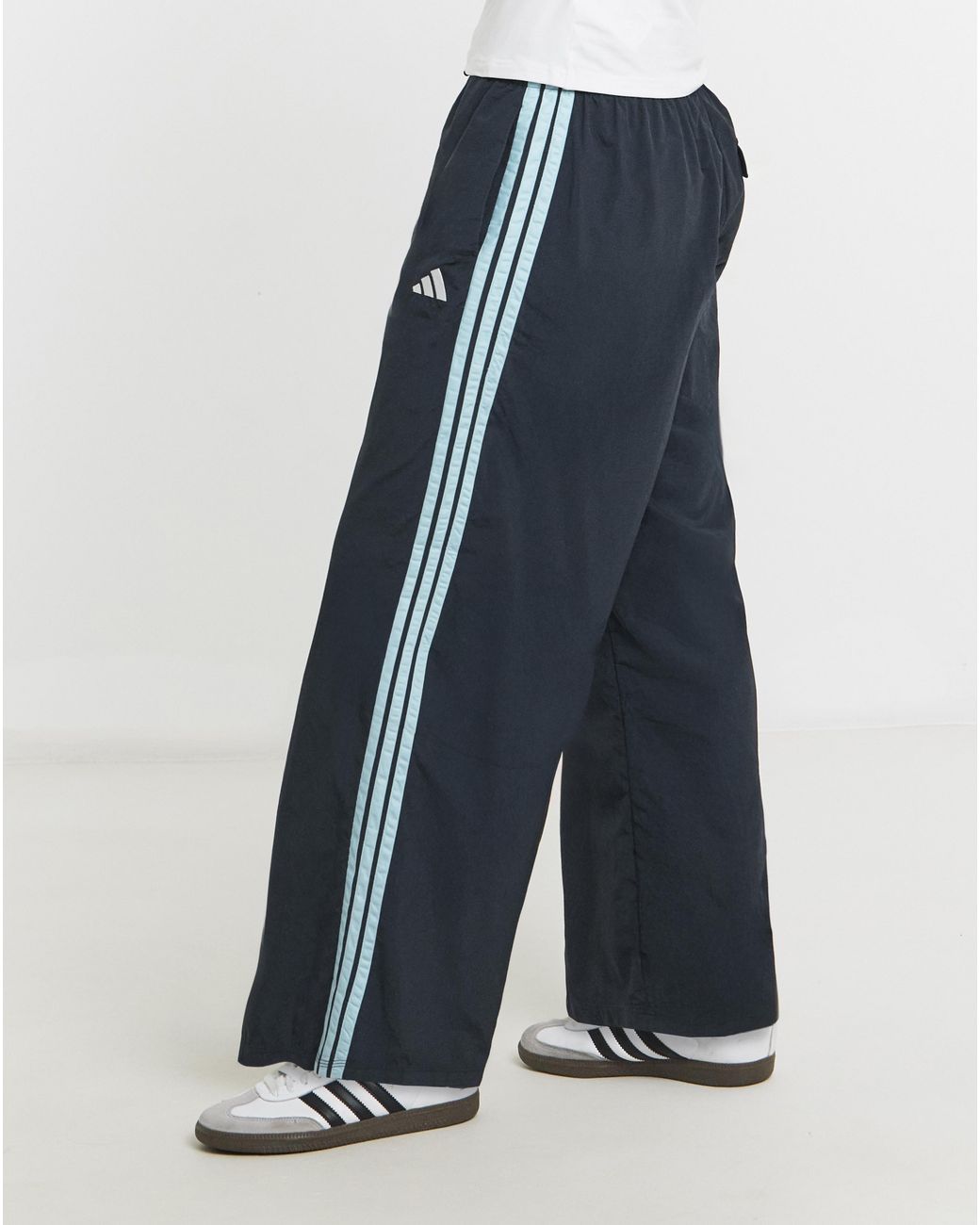 Adidas Blue 3 Stripe Wide Leg Jogger