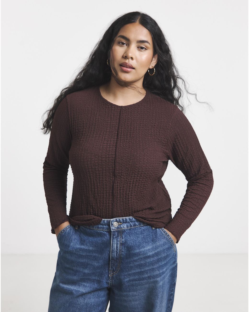 Simply Be Purple Crew Neck Ls Seam Top