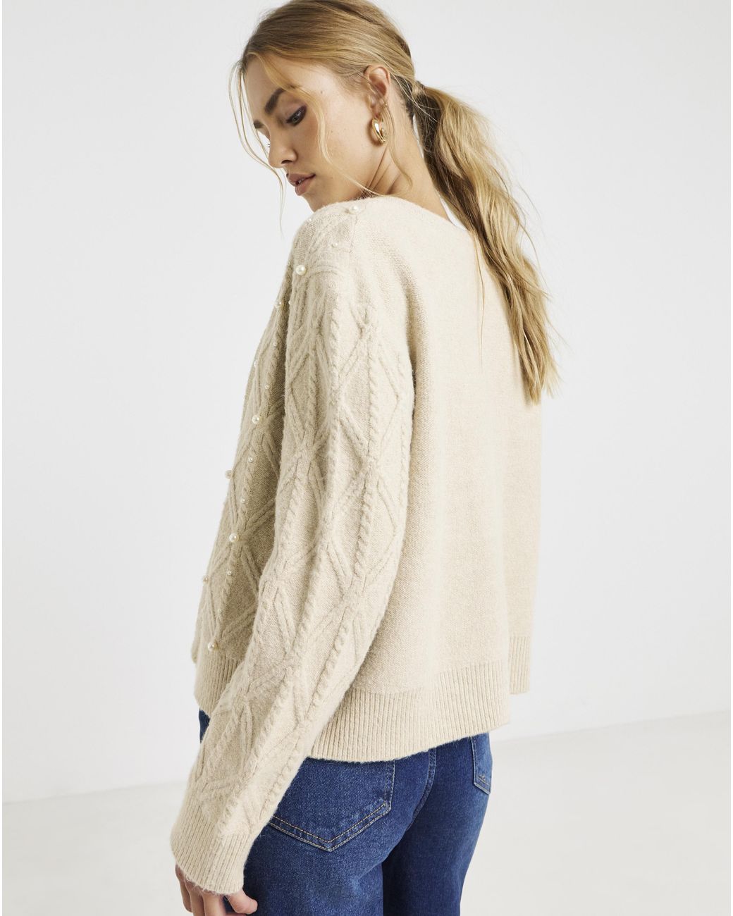 Joanna Hope Natural Embellished Knit Cardigan