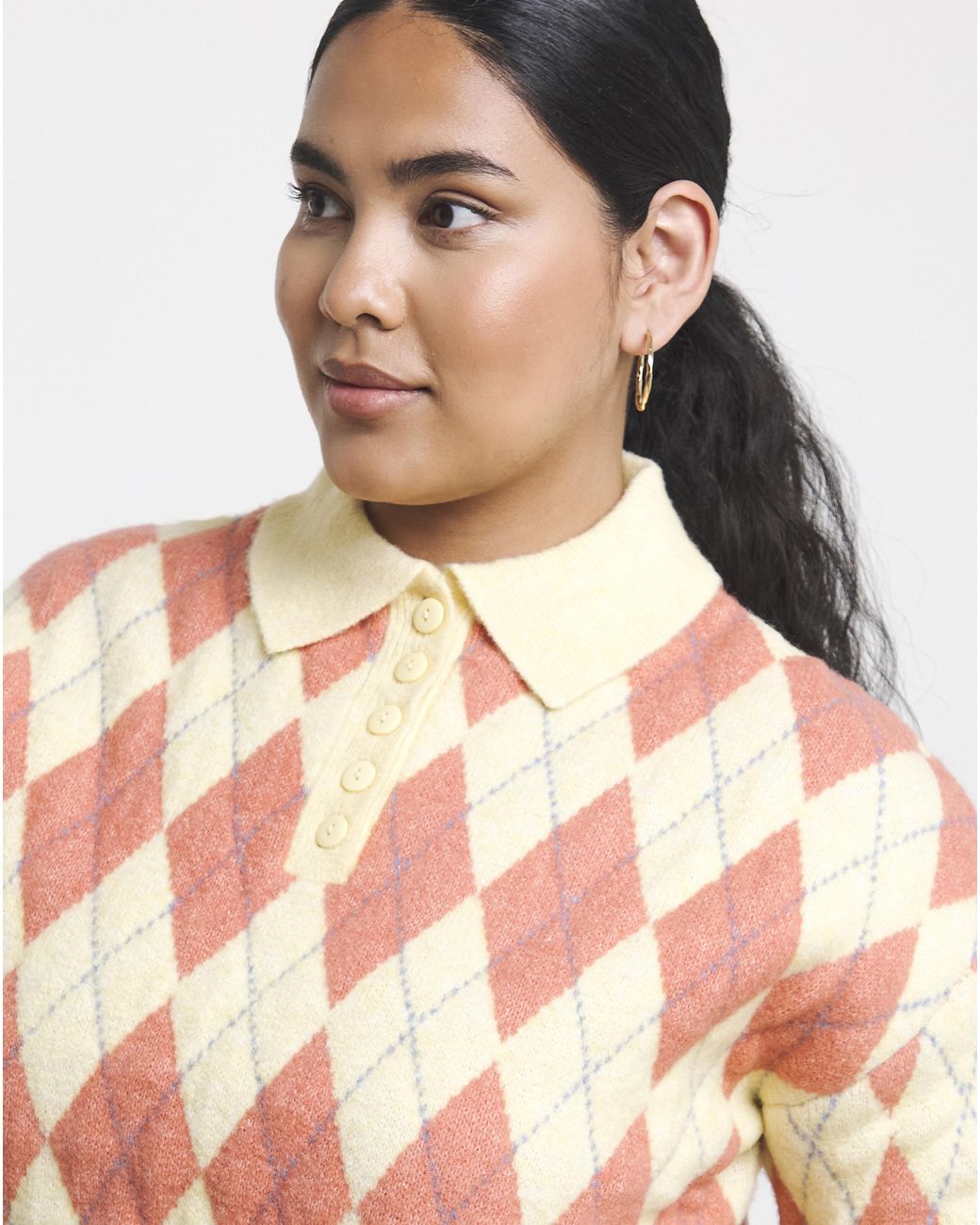 Simply Be Orange Argyle Polo Jumper