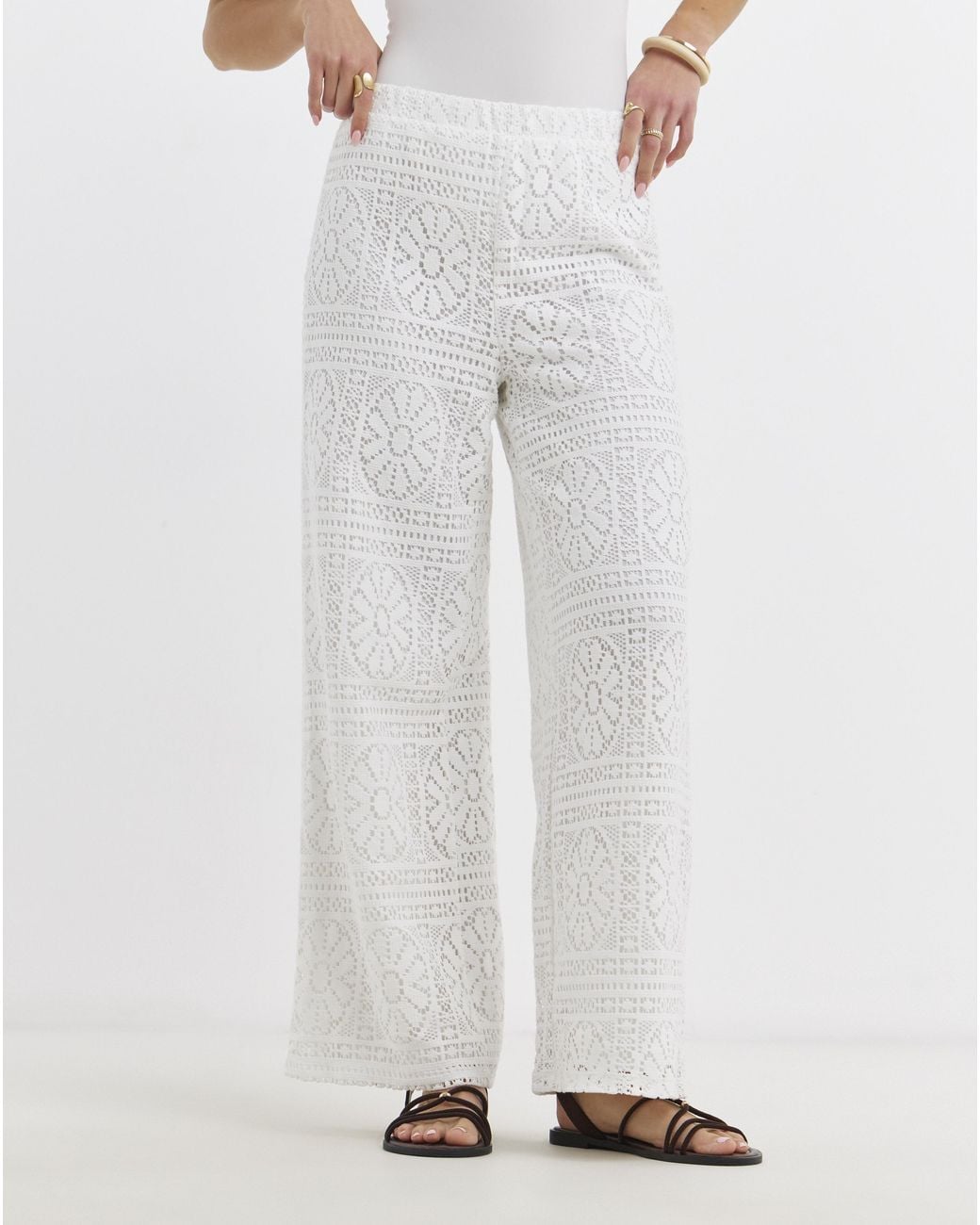 Pieces White Bonnie High Waist Jersey Trousers