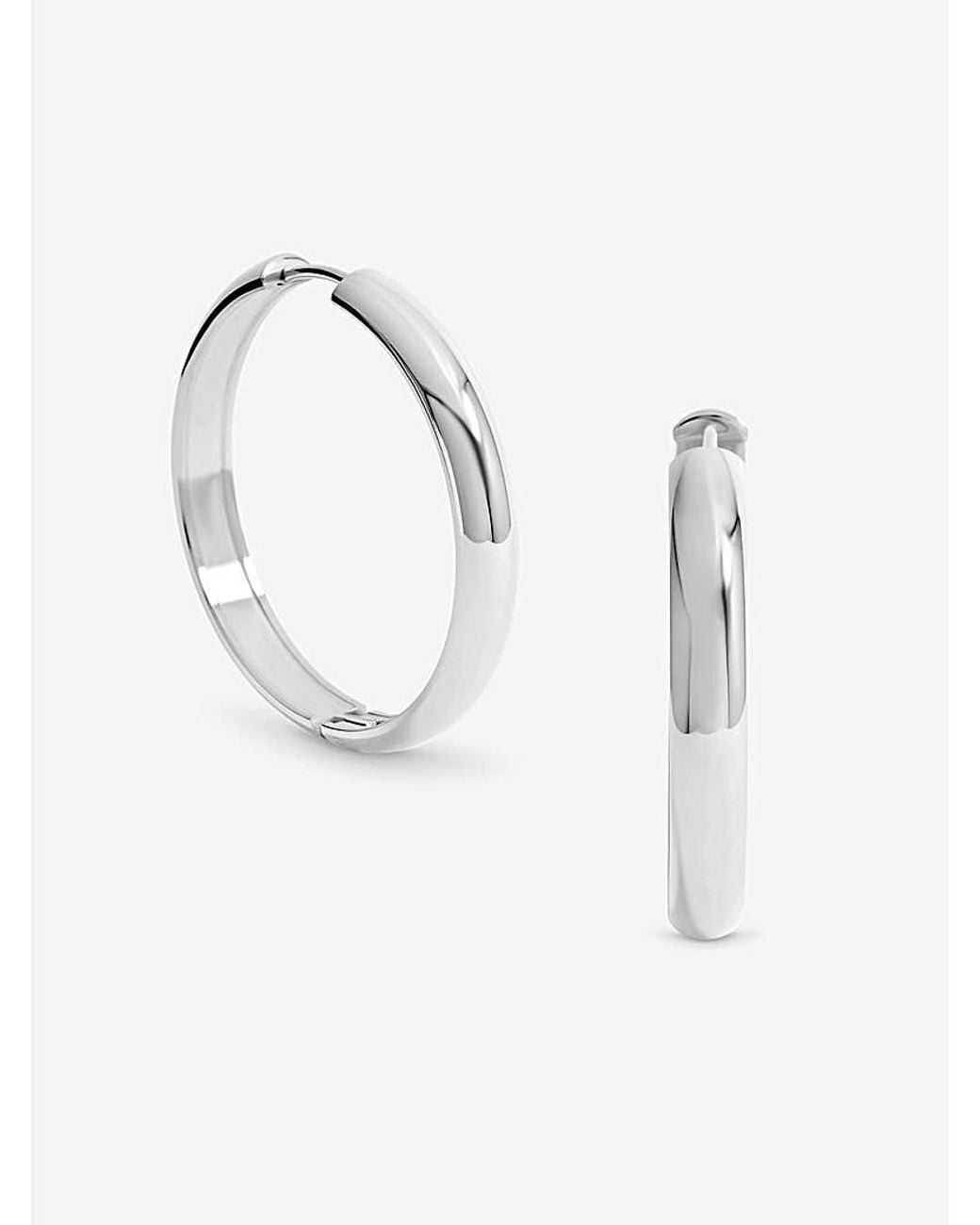 Jon Richard White Platinum Large Flat Hoop Earrings