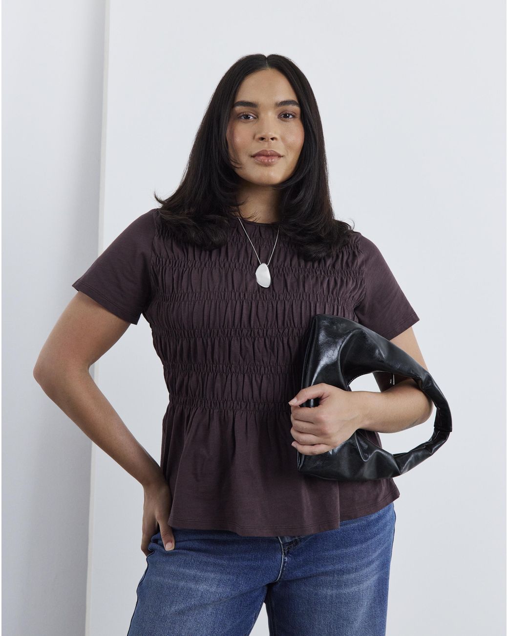 Simply Be Blue Shirred Peplum Top