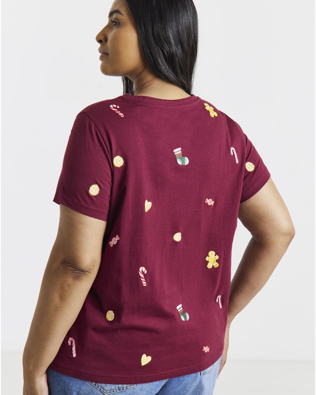 Simply Be Purple All Over Christmas Emb Tee
