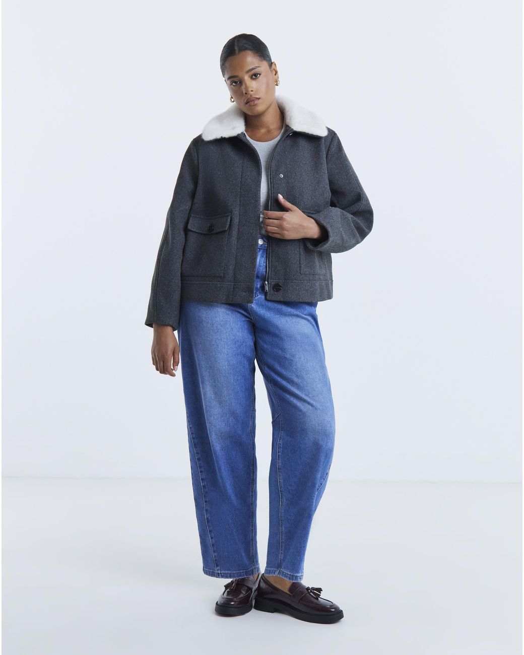 Simply Be Blue Fur Collar Short Jacket