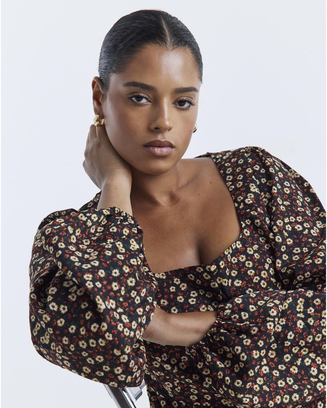 Simply Be Brown Floral Historic Detail Skater Dress