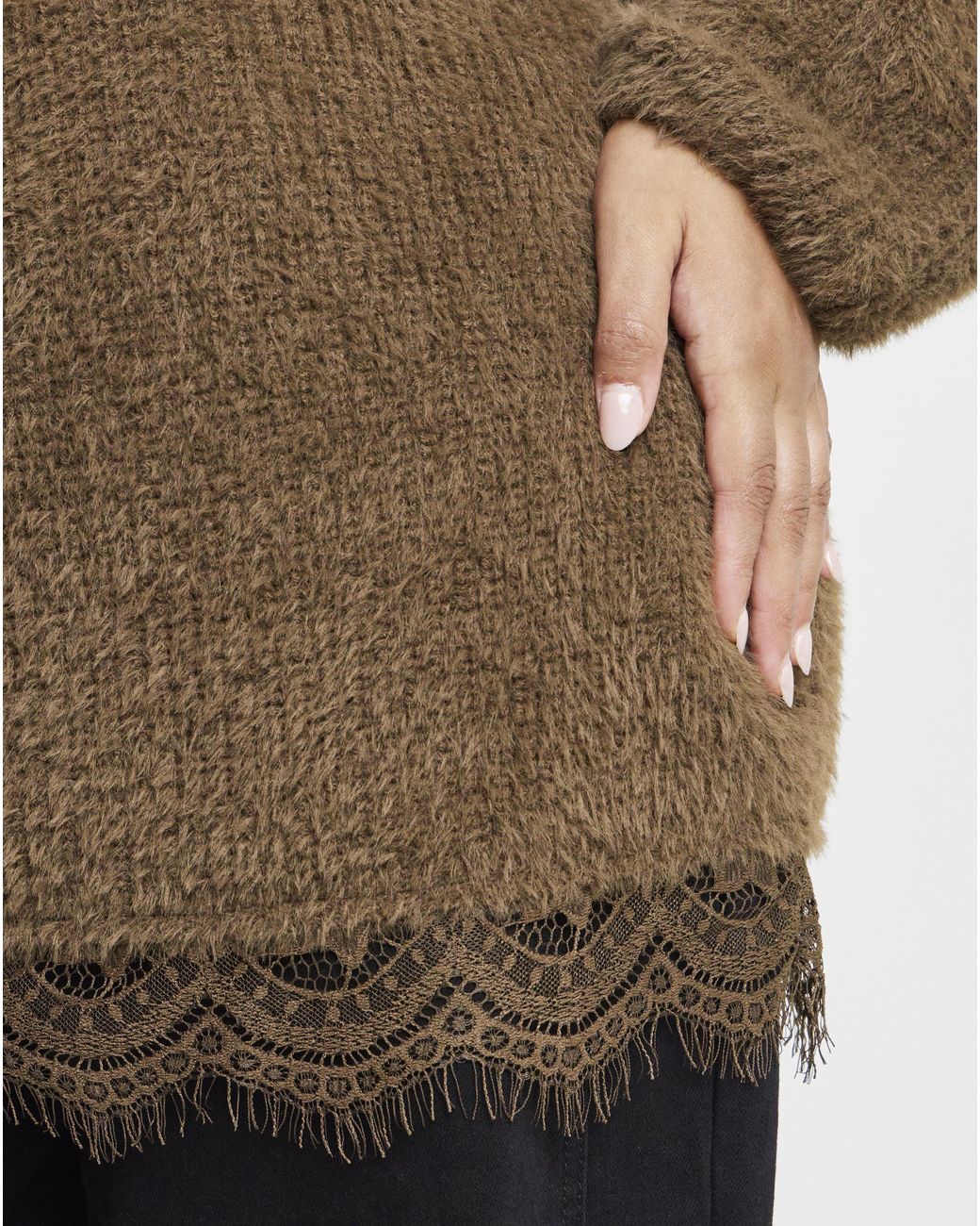 Simply Be Brown Fluffy Lace V-Neck Tunic