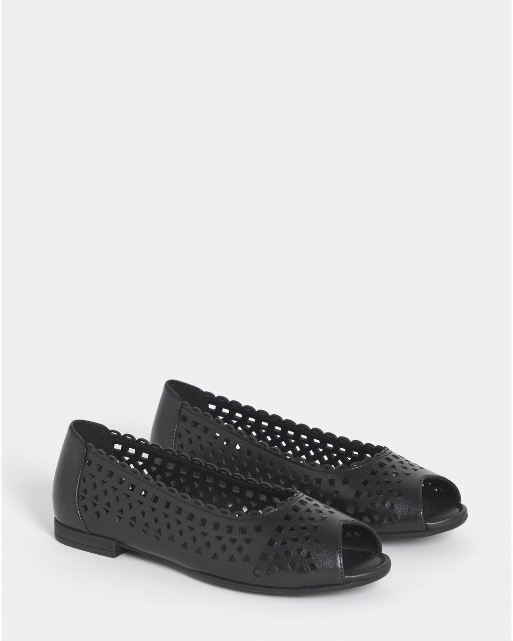 Heavenly Soles Black Lasercut Peep Toe Shoe Ex Wide