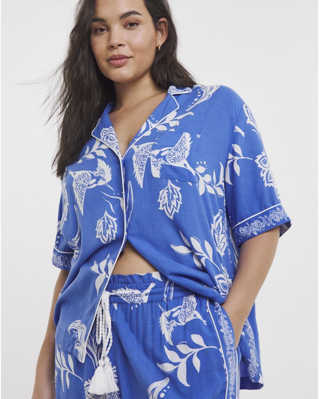 Figleaves Blue Border Print Pyjama Set