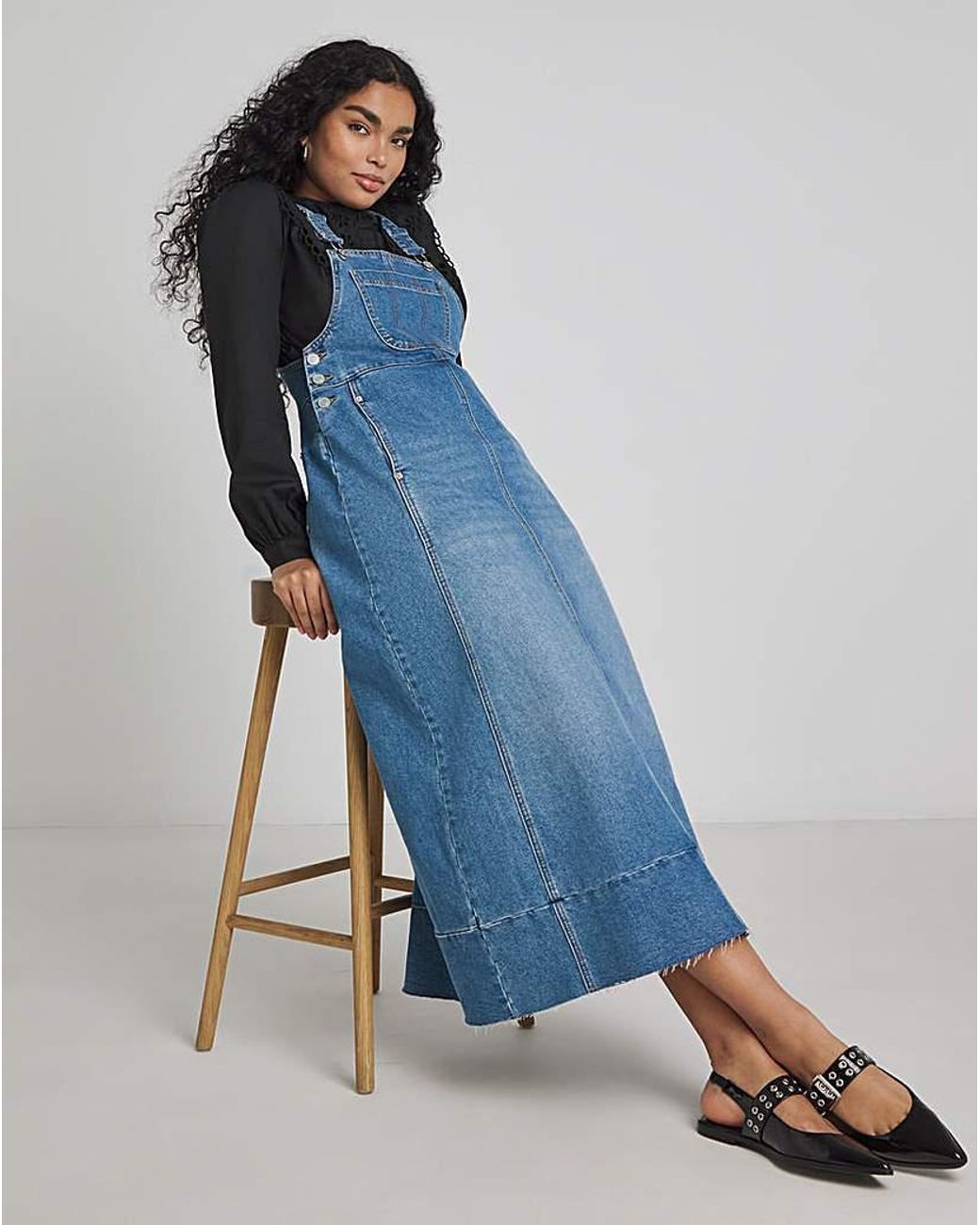 Simply Be Blue Denim Dungaree Dress