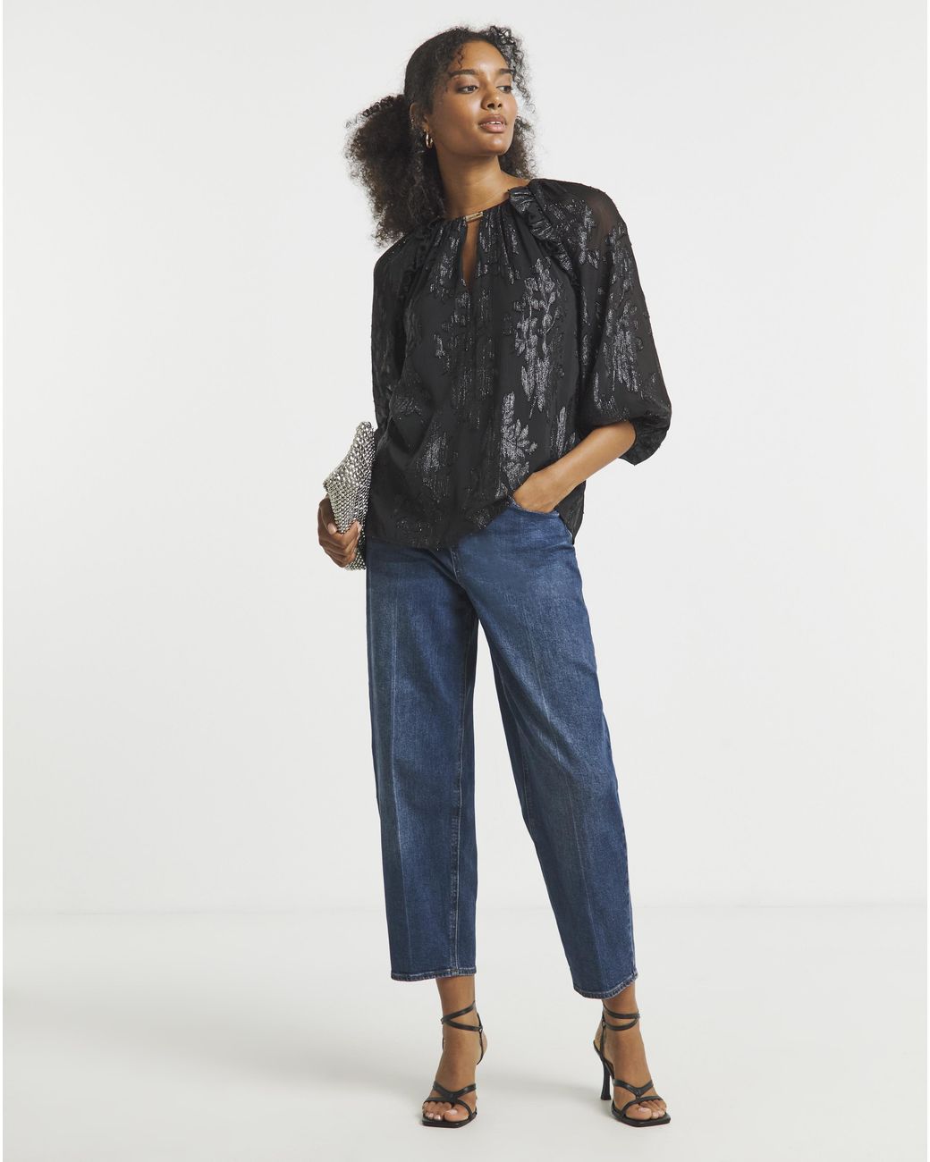 Joanna Hope Gray Lurex Blouse