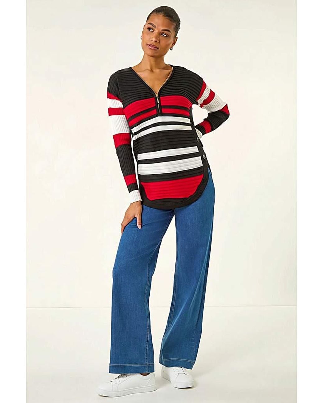 Roman Blue Roman Stripe Zip Ribbed Knit Jumper