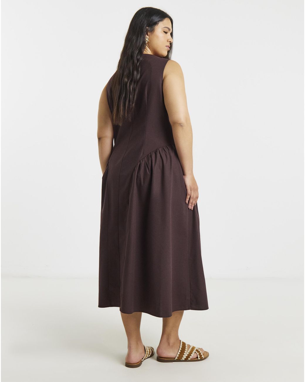 Simply Be Red Linen Boat Neck Midi Dress