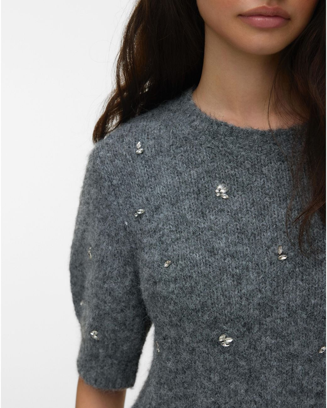 Vero Moda Gray Claire Embellished Jumper