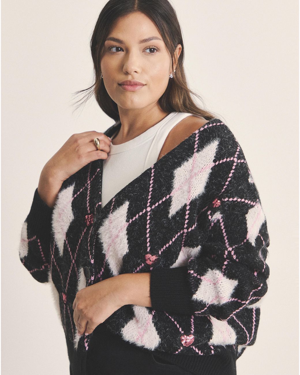Simply Be Multicolor Argyle Boyfriend Cardigan