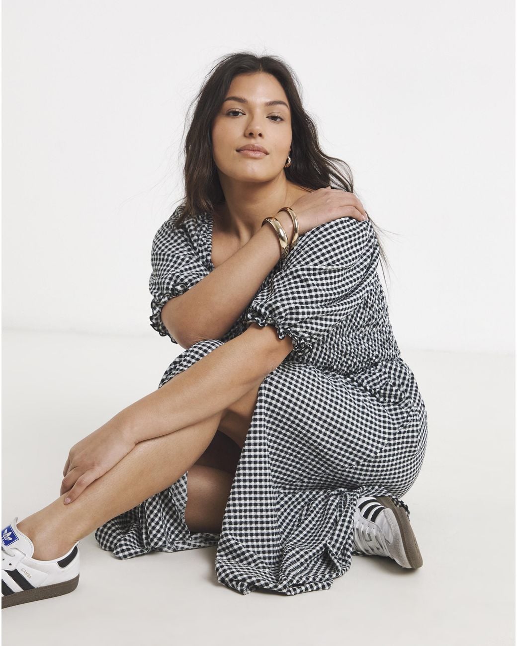 Simply Be Gray Waffle Shirred Midi Dress