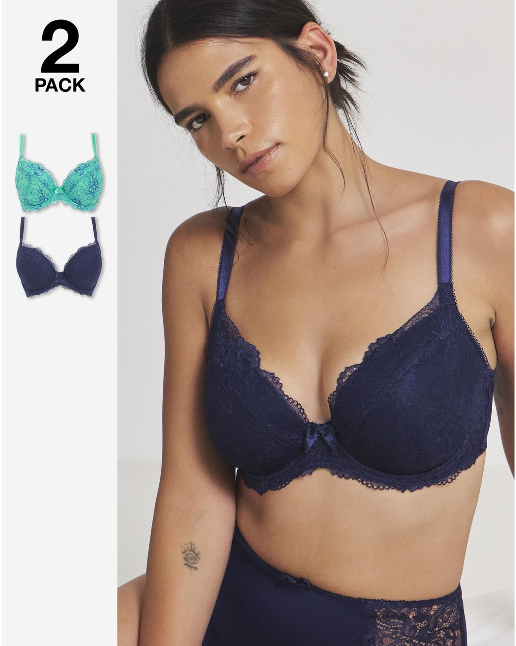 Pretty Secrets Blue 2 Pack Ella Lace Padded Plunge Bras