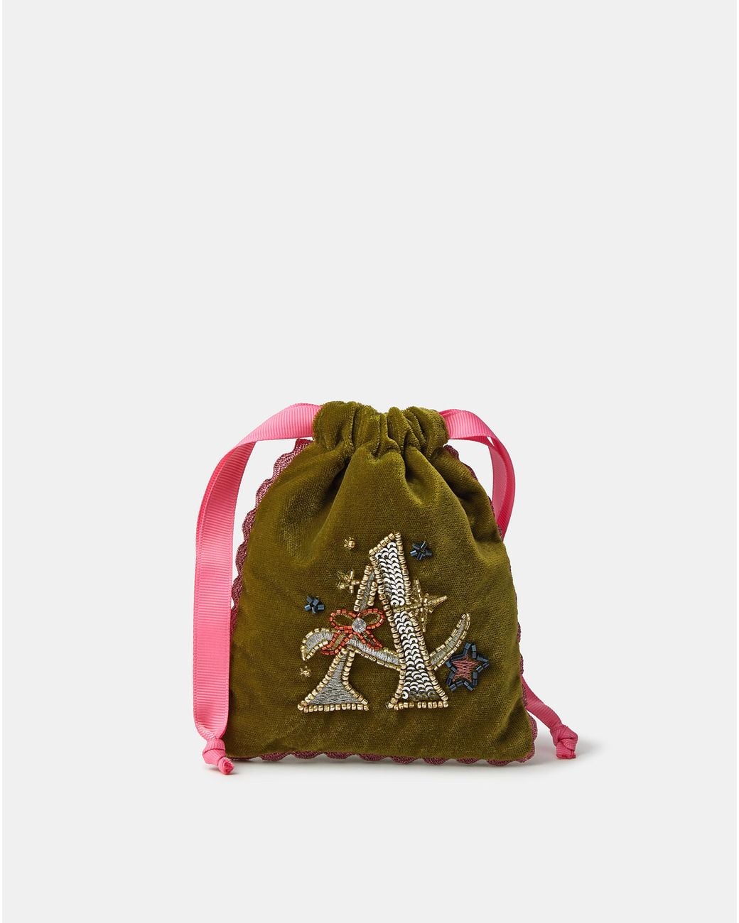 Accessorize Green Initial Drawstring Bag