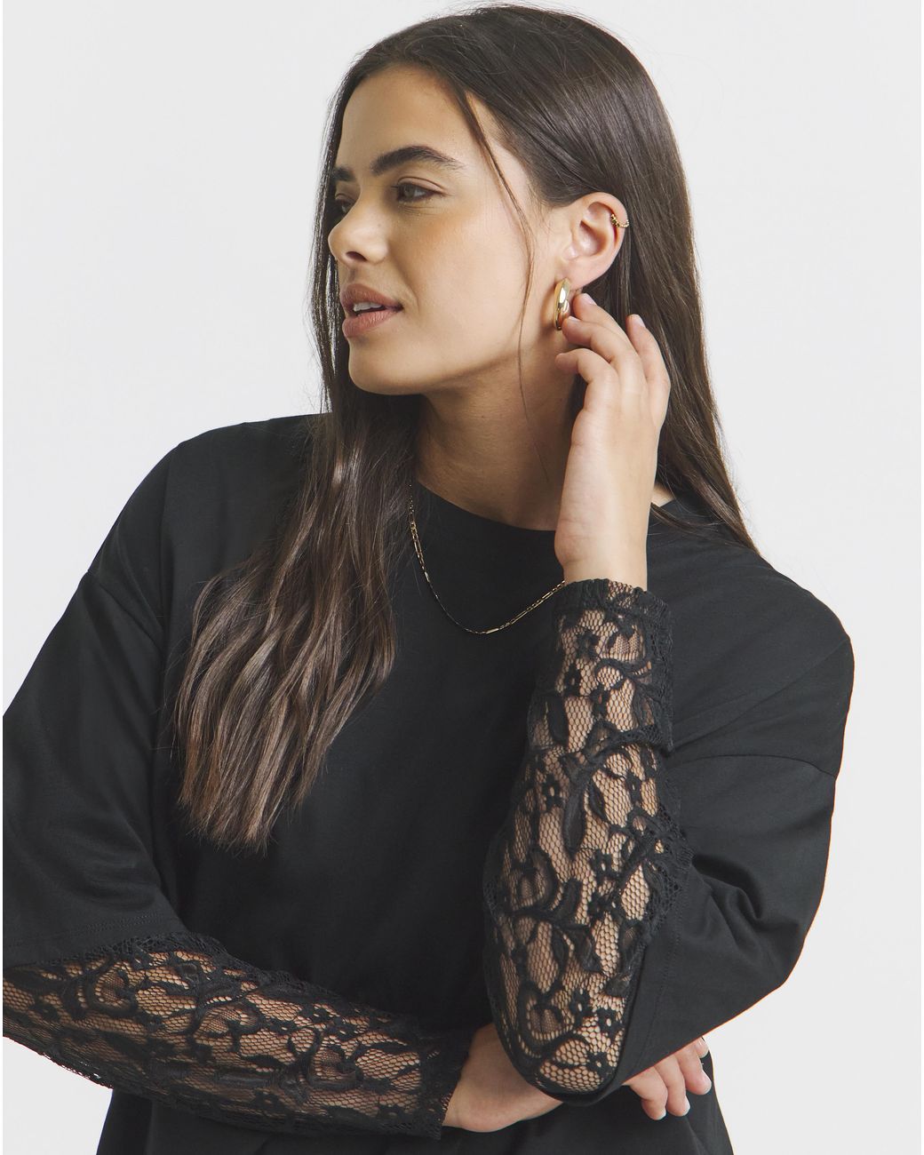 Simply Be Blue 1 Jersey T-Shirt With Lace