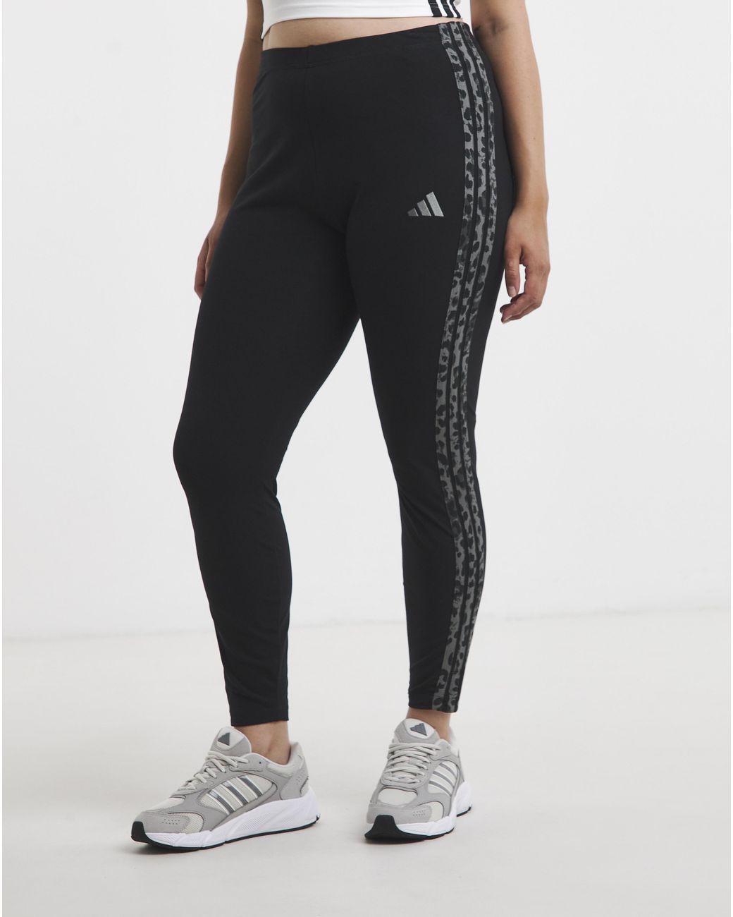 Adidas Black 3 Stripe Leopard Print Legging