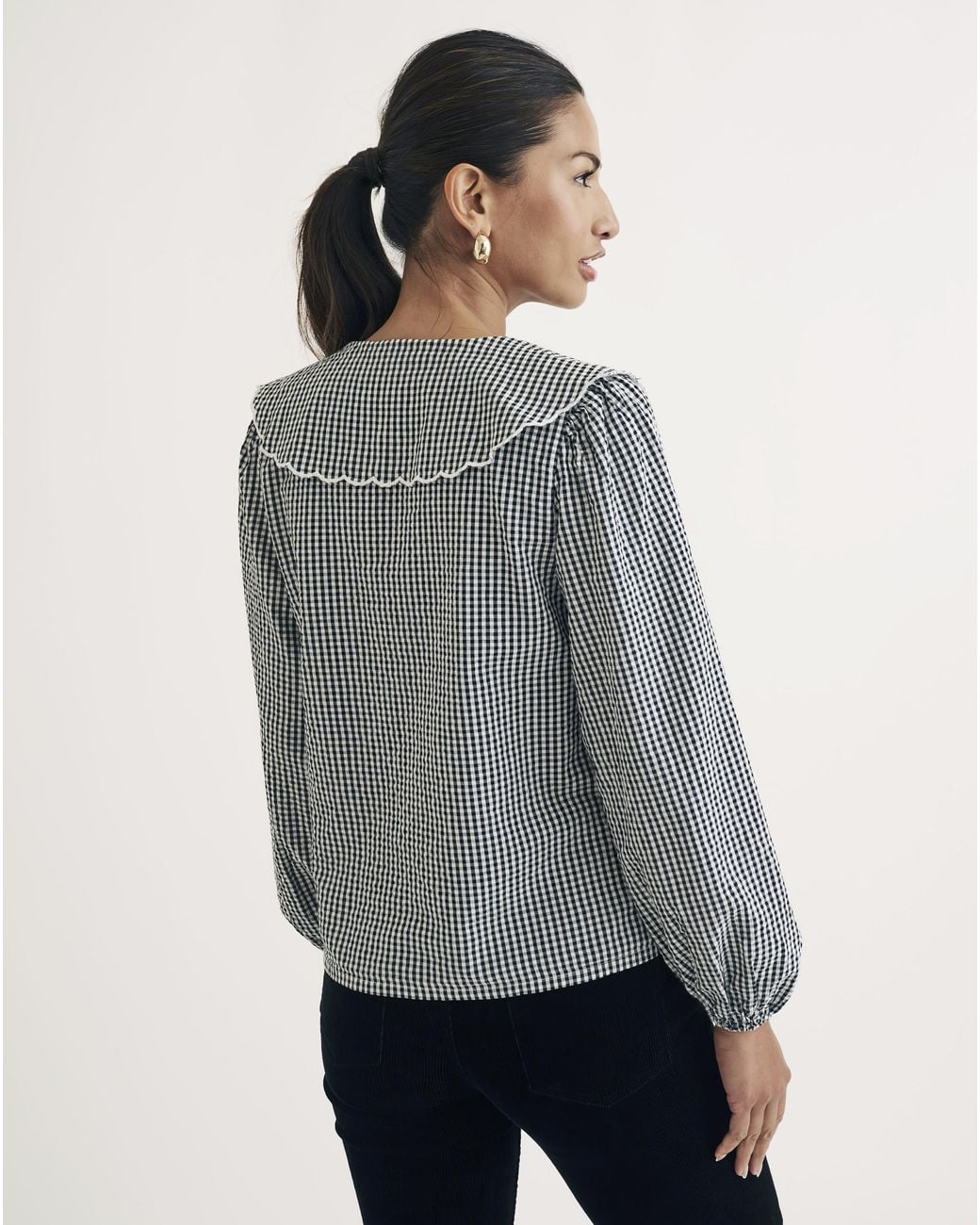 Nobody's Child Gray Gingham Check Blouse