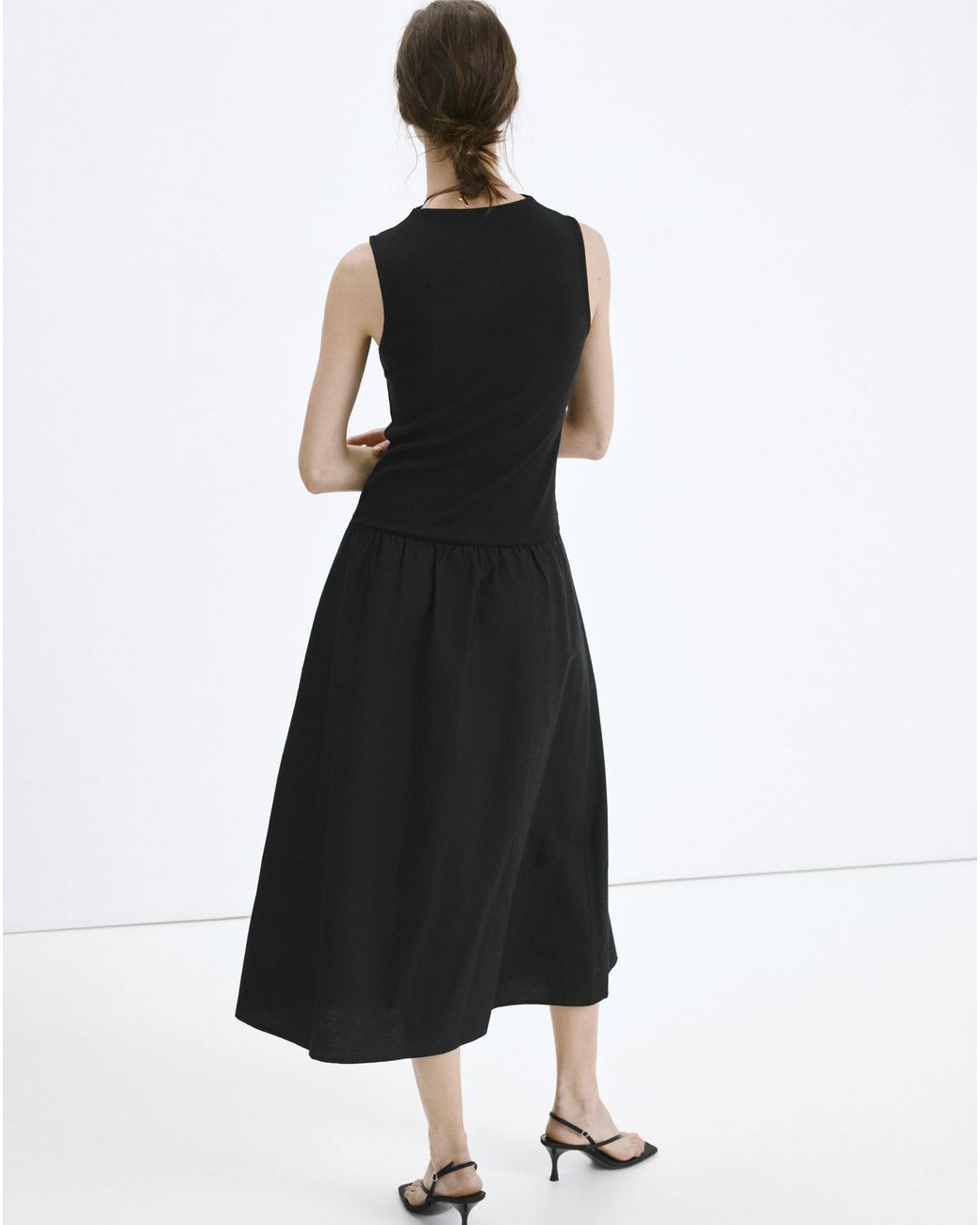 Mango Black Contrast-Bodice Dress