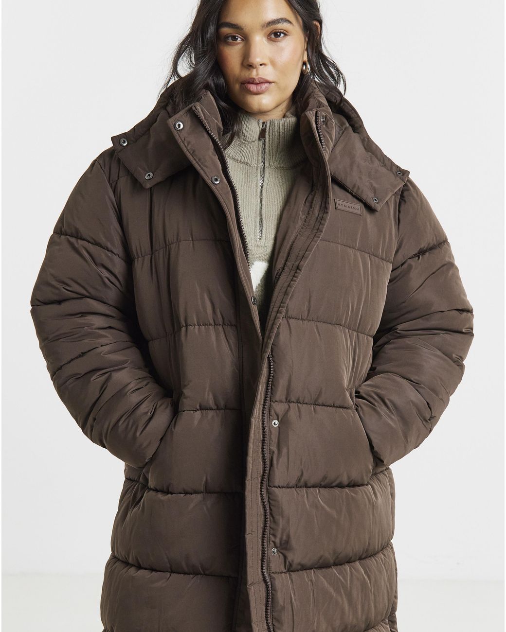 Gym King Brown Longline Quilted Puffer Coat