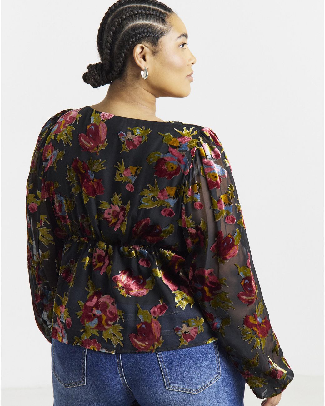 Simply Be Black Devore Blouson Sleeve Blouse