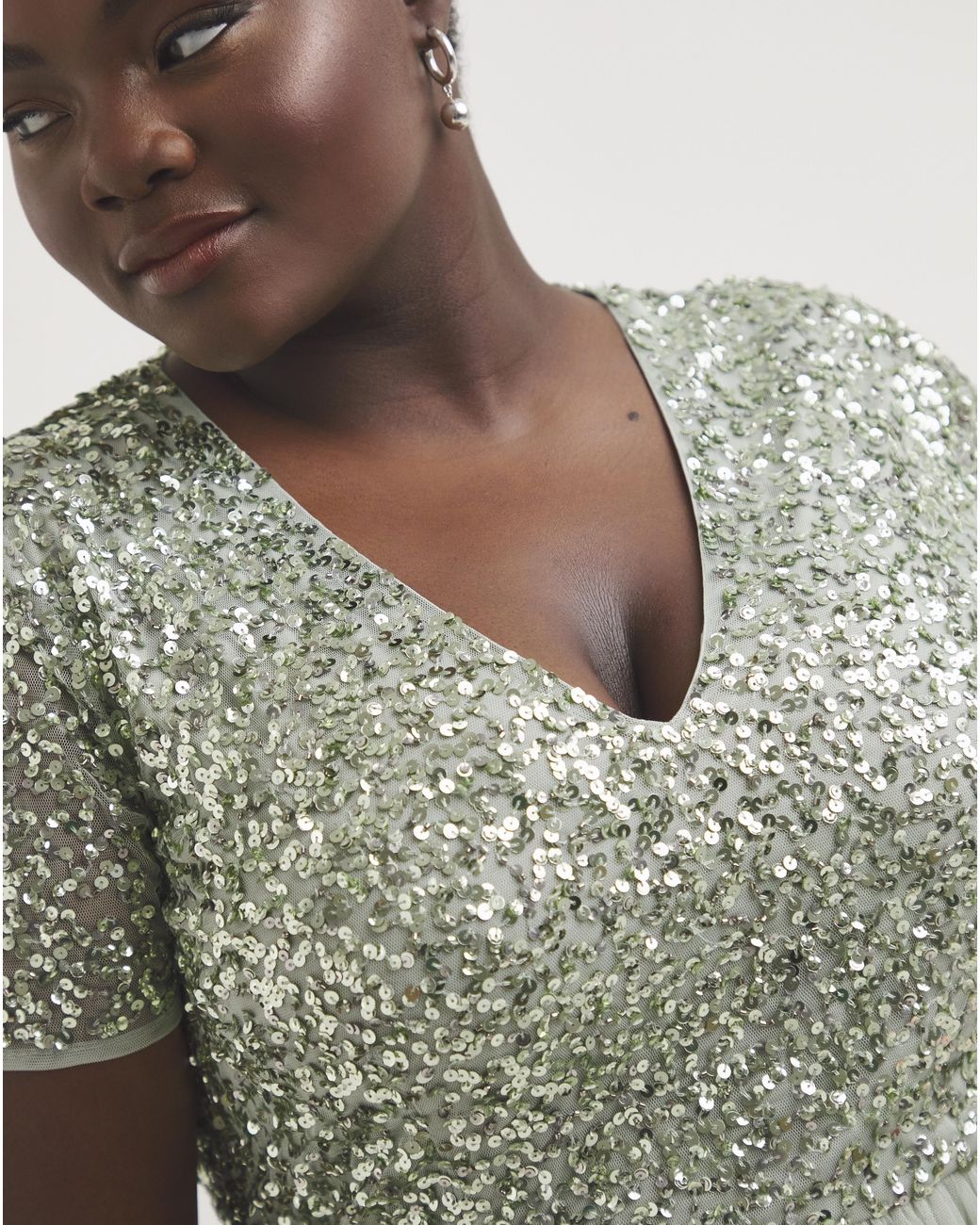 maya green sequin dress Maya Curve Maya V-Neck Sequin Dress in Green