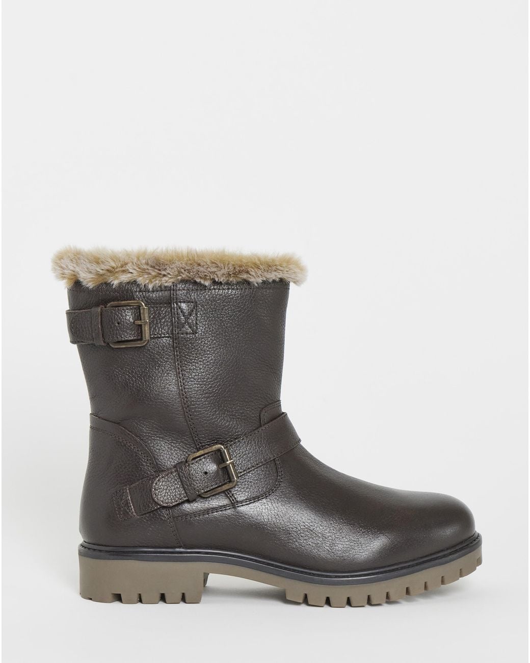 JD Williams Brown Leather Faux Fur Ankle Boot Wide