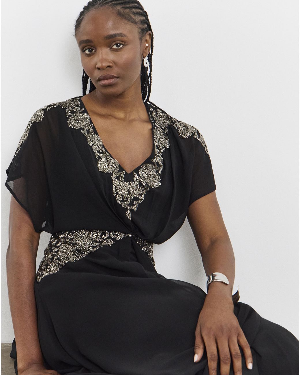 Joanna Hope Black Beaded Maxi Dress