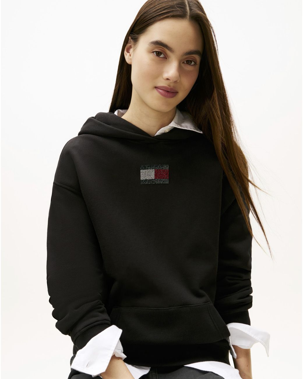 Tommy Hilfiger Black Embellished Flag Hoodie