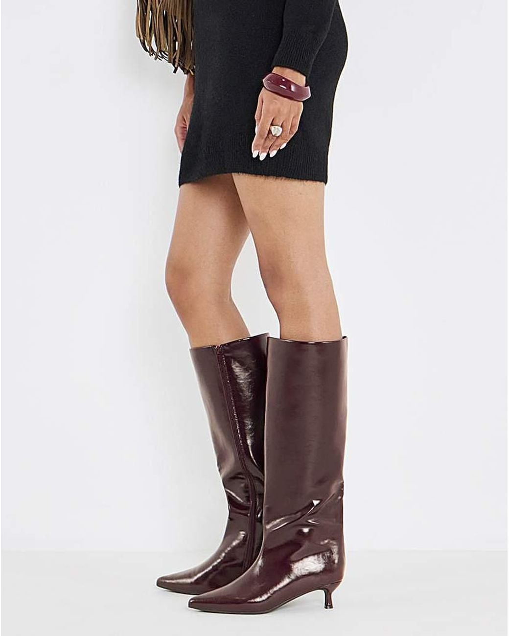 Simply Be Red Kitten Heel Straight Boots Ex Wide Sc