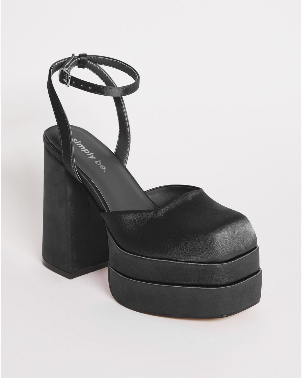 Simply Be Black Square Toe Platform Heeled Shoes Ex Wide