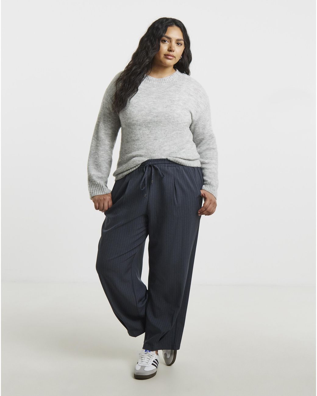 Simply Be Blue Pinstripe Peg Leg Trousers