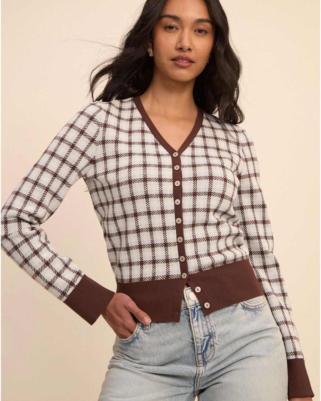 Nobody's Child Brown Nobodys Child V-Neck Jacquard Cardi