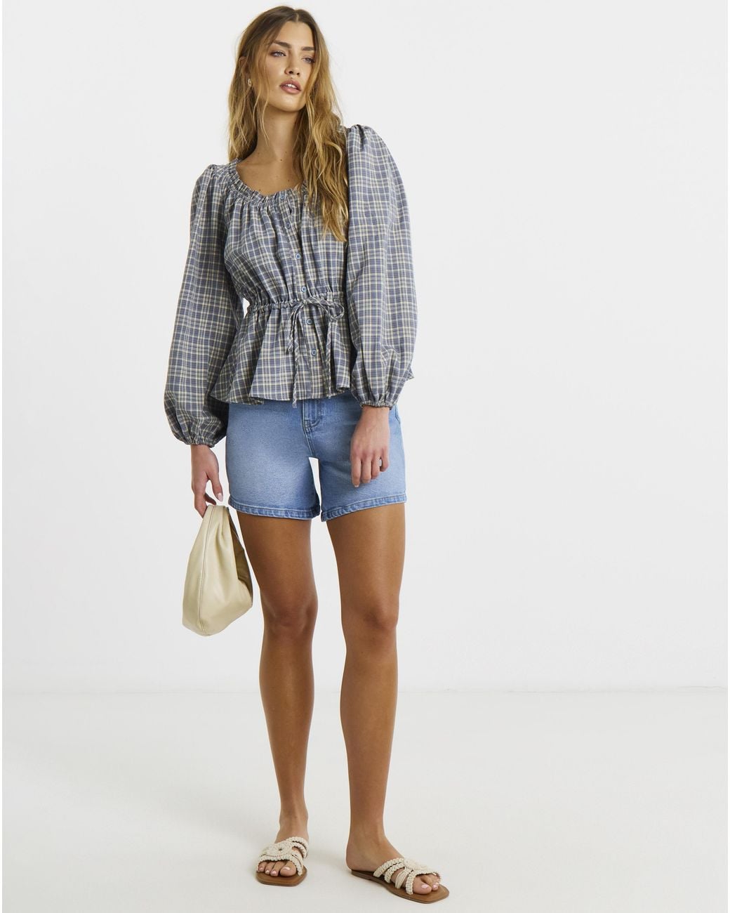 Simply Be Gray Cinch Square Neck Blouse