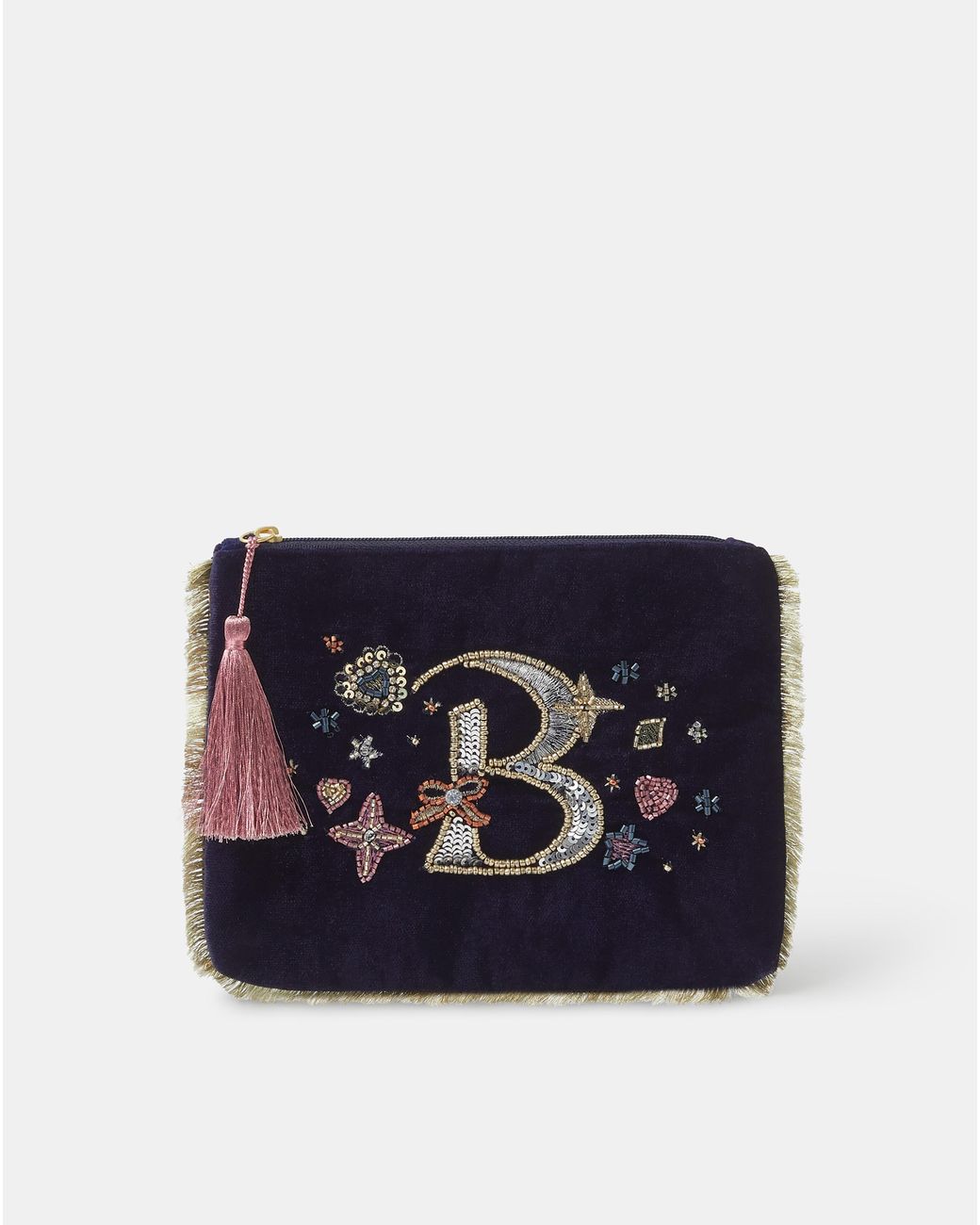 Accessorize Blue Initial Velvet Pouch