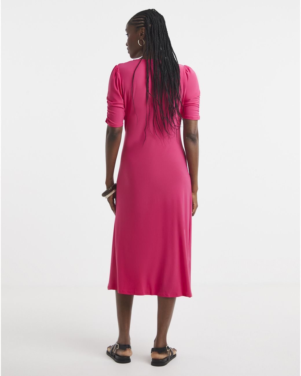 Simply Be Pink Ruched Sleeve Midi Dress