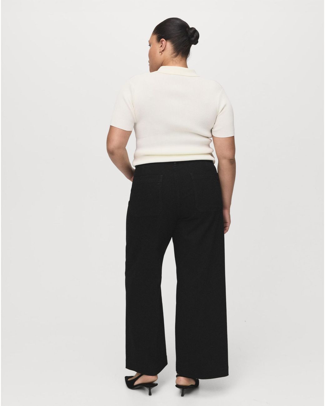 Mango White High Waist Wide Leg Jean
