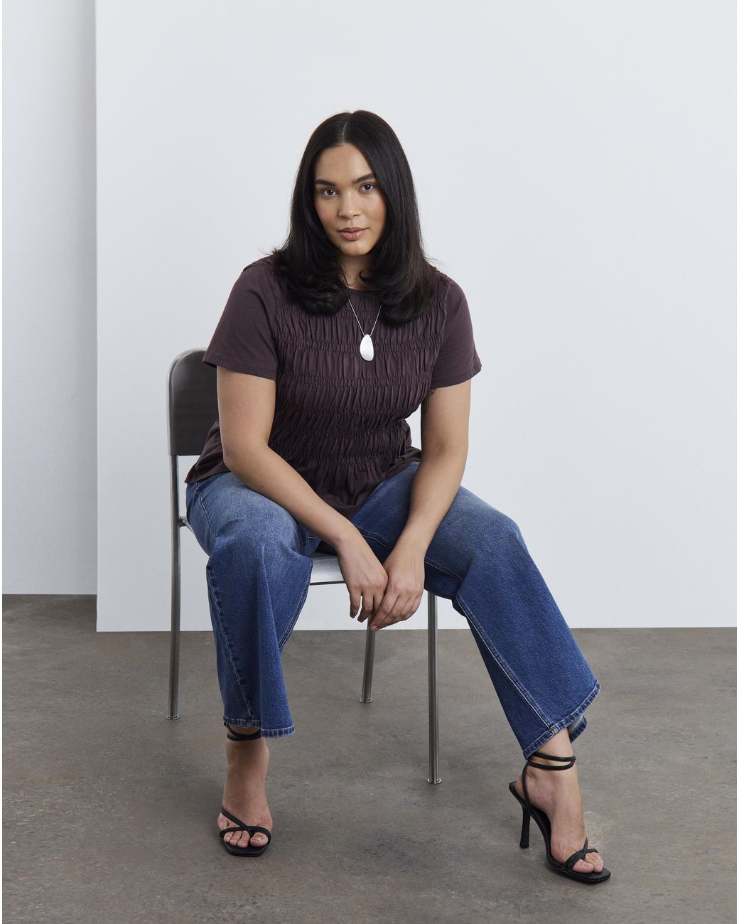 Simply Be Blue Shirred Peplum Top