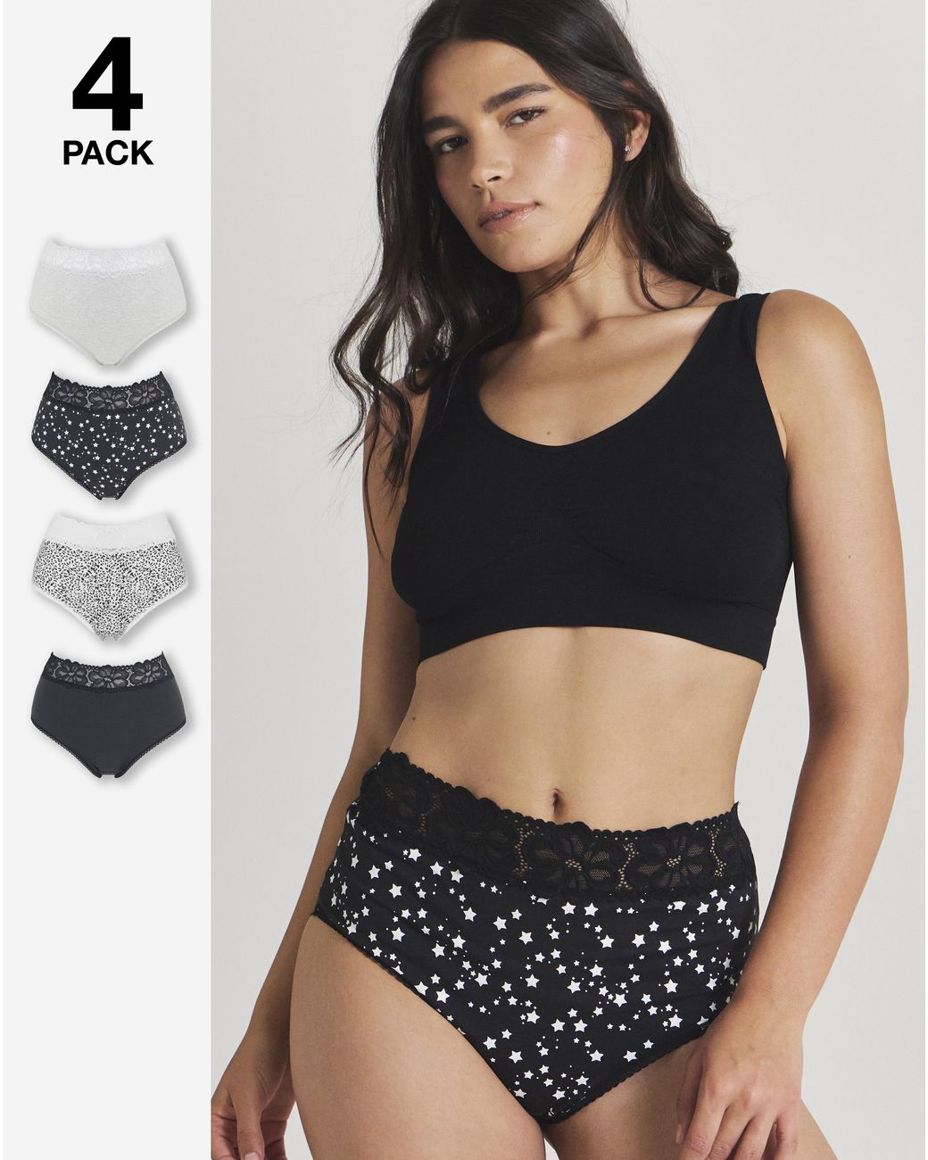 Pretty Secrets Black 4 Pack Full Briefs