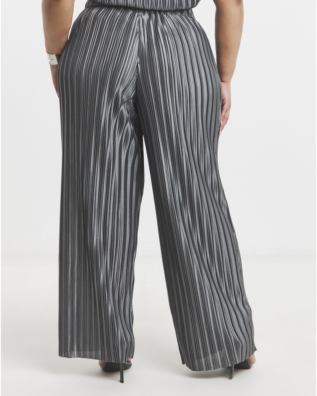 Joanna Hope Blue Plisse Wide Leg Trousers