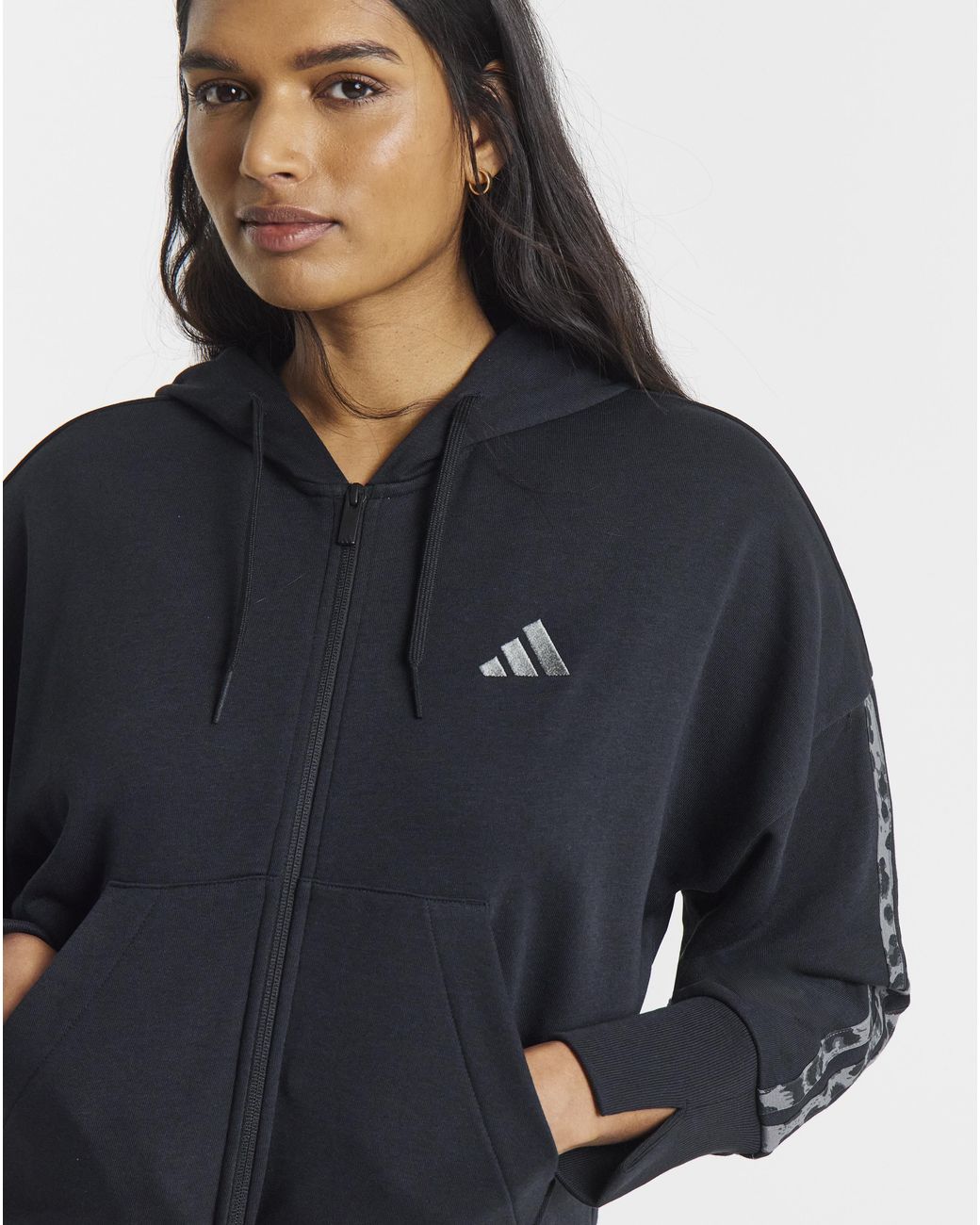 Adidas Blue 3 Stripe Leopard Print Zip Hoodie
