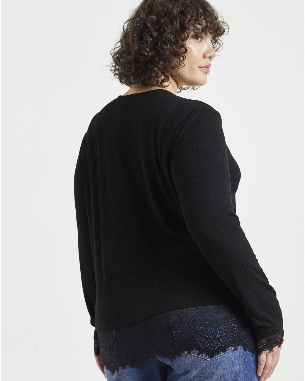 Simply Be Black Button Lace Trim Cardi