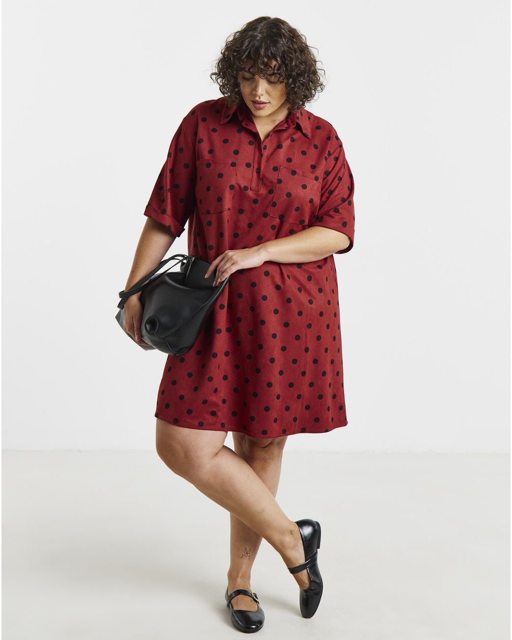 Simply Be Red Spot Print Suedette Shift Shirt Dress